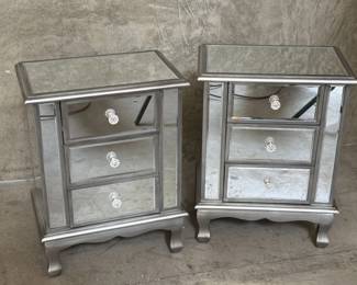 121 Pair of contemporary beveled mirrored night stands
