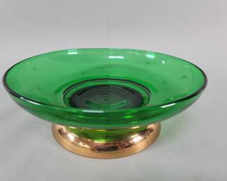 335 Midcentury starburst emerald green glass bowl