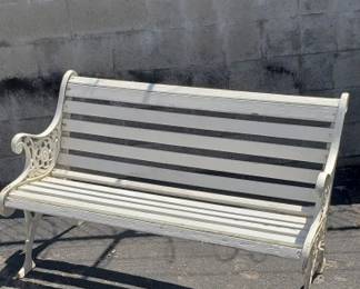 448 Wrought iron and wood patio bench