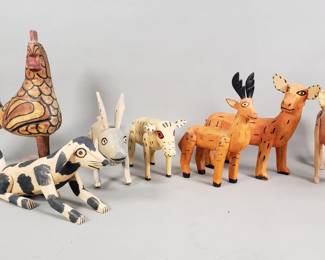 598 Group of vintage hand painted carved wood animal