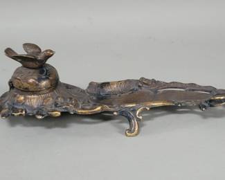 577 Antique Art Nouveau brass inkwell