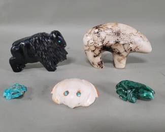 553 Group of ceramic, malachite, turquoise, Bakelite