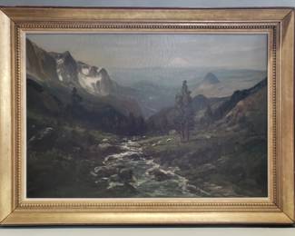 110 Romanticismstyle oil on canvas landscape painting