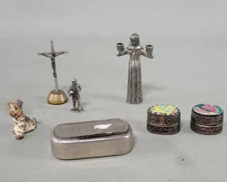 61 Pair of silver plate and porcelain shard pill