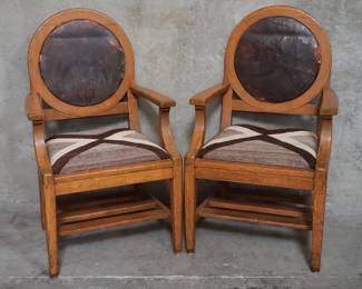 169 Pair of Mission oak Native Americanstyle arm