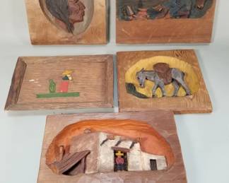 498 Handcarved wood dioramas some signed