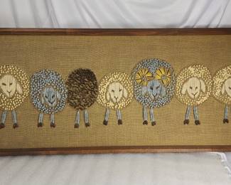 319h Midcentury handmade textile sheep artwork