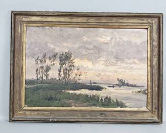566 Antique oil on board painting