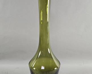 409h Vintage olive green handblown bottleform art