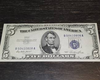 397h 1953 $5 silver certificate uncirculated