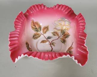 420 Antique Victorian ruffled pink brides basket