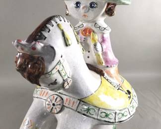 451 Vintage terracotta woman and horse figurine