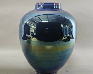 412h Vintage iridescent handblown bluegreen art