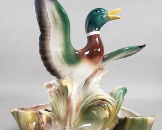 609 Midcentury ceramic mallard duck planter by