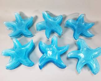 499 Group of blue glass art starfish dishes