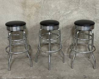 114 Three chrome vinyl bar stools