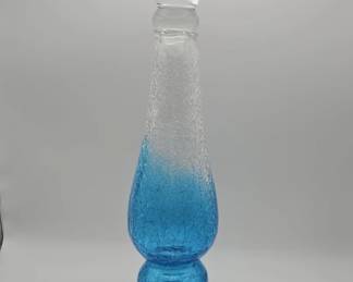 512h Vintage handblown blue and clear crackle art