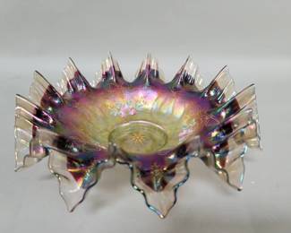 430 Victorian iridescent art glass ruffled edged bowl