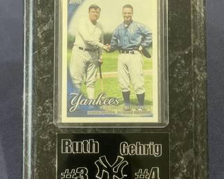 361h Babe Ruth Lou Gehrig plaque with Topps card