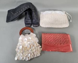 406 Group of fabric and mother of pearl purses,