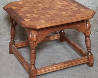 179 Vintage walnut side table with geometric inlaid