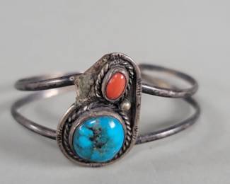 541 Vintage silver, Turquoise, and coral, bracelet