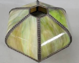 63 Antique Slag glass and brass lamp shade