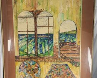 313h Vintage hand painted watercolor mosaic style