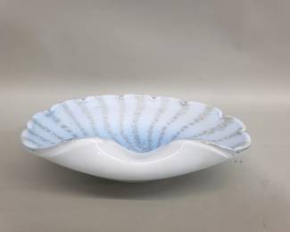 302 Vintage opalescent blue glass shell bowl