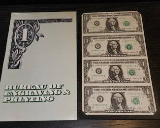 396h 1985 uncut sheet of one dollar bills
