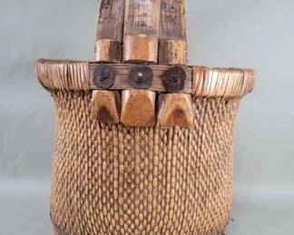 456 Antique Chinese rattan and wood rice harvesting