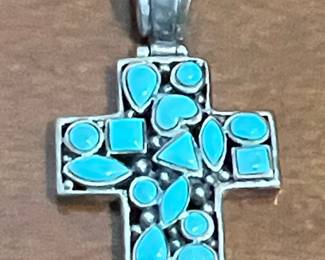 GXC 925 Thailand Turquoise Mosaic Style Cross Pendant