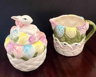 Easter Bunny and Tulip Style Creamer and Sugar Set