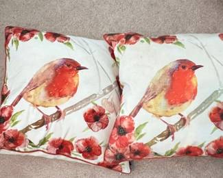Bird and Poppy Print Decorative Pillows