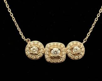 14K Three-Stone Pendant Necklace