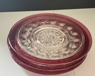 Tiffin Franciscan King's Crown Style Ruby Flashed Plates