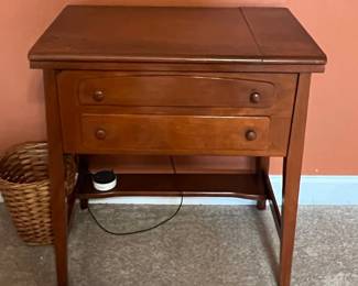 Mid-Century Domestic Rotary Sewing Machine in Cabinet