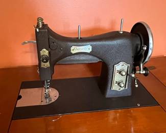 Mid-Century Domestic Rotary Sewing Machine in Cabinet