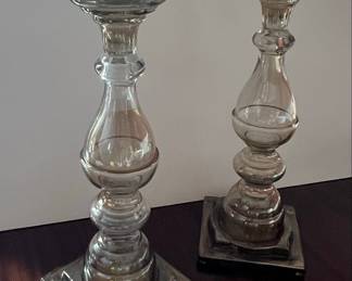 Smoked Glass Turned Style Candlestick Pair