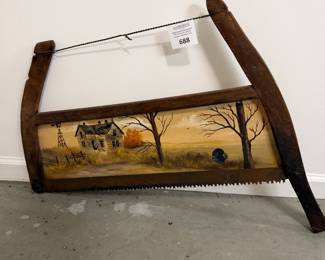 Buck saw painted barn farmhouse scene
