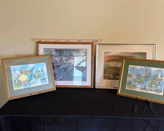 Four Framed Coastal Pictures with Monet  Carolina Lighthouse Prints
