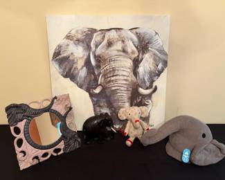 Elephant Decor with Wall Art, Mirror, Hallmark Elliott Plush and Figurine
