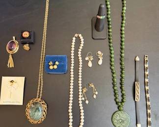 Vintage Jewelry Collection  Pearls, JadeStyle Necklace, Pendants, Bracelets, Opal  Masonic Pins