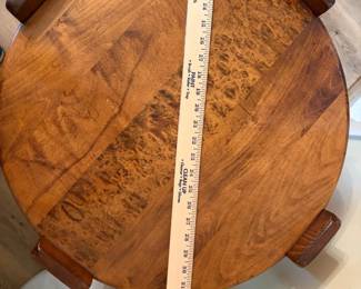 Round Wood Accent Table with Tapered Plank Legs  Cross Stretchers