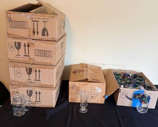 Multiple Boxes of Assorted Drinking Glasses, Tumblers  Stemware