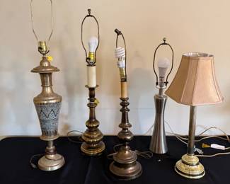 Five Assorted VintageStyle Table Lamps  Metal Bases, One Shade