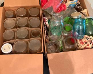Two Boxes of Mixed Mason Jars with Blue  Green Ball Examples