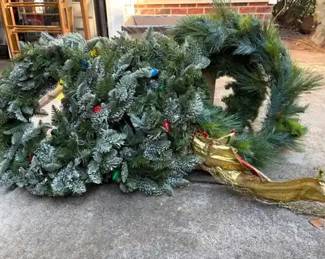 Flocked PreLit Holiday Greenery with Three Evergreen Wreaths