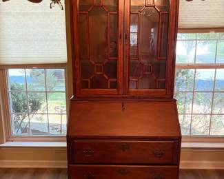 Powell Secretary Desk with GlassFront Display Cabinet  Three Drawers
