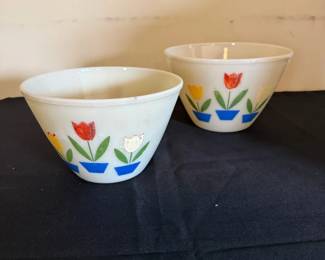 Two Vintage FireKing Tulip MilkGlass Mixing Bowls